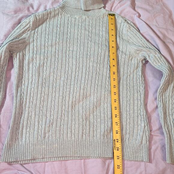 Izod Women's sz Large Baby Blue Cable Knit Turtle Neck Sweater Long Sleeve - Picture 6 of 8